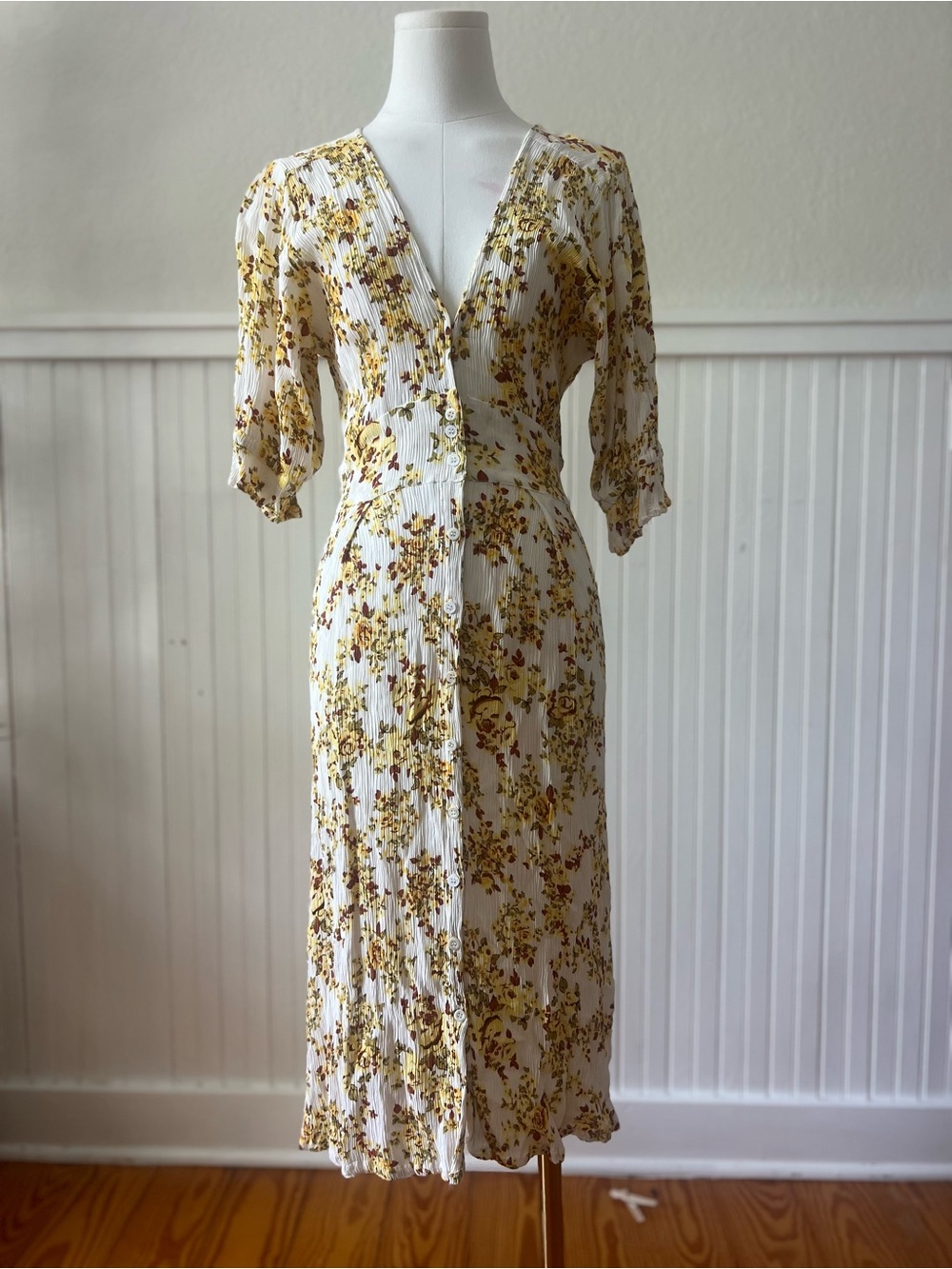 Women’s Faithful The Brand Rafa Yellow Floral Dress 4 Cottagecore Prairie Garden